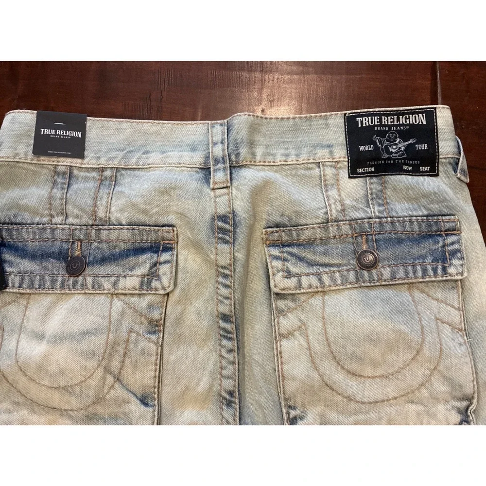 NWT True Religion Vinny Ultra Baggy Crgo Big T Jeans-8 Crgo Pkts-Mens 34 Bleach